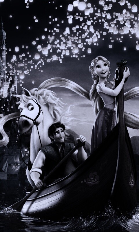 Рапунцель принц и конь в лодке обои