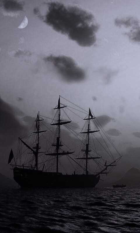 Трехпалубный парусный корабль на закате обои