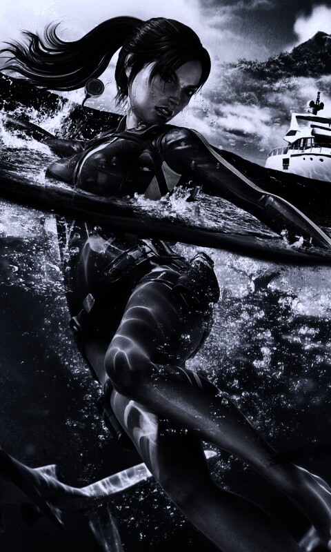 Лара Крофт против акул обои