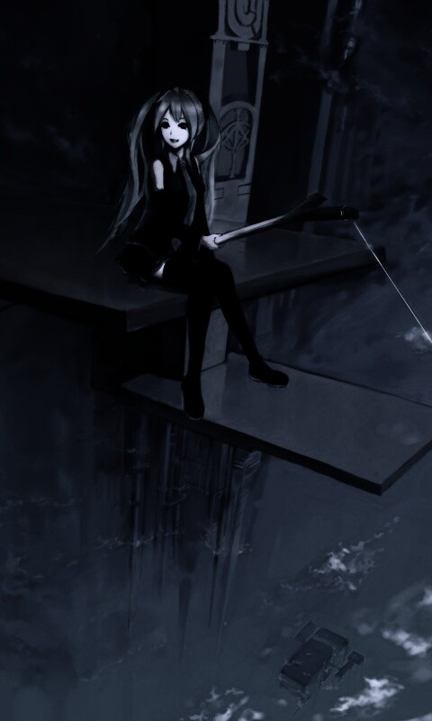 Хатсуне Мику с удочкой обои