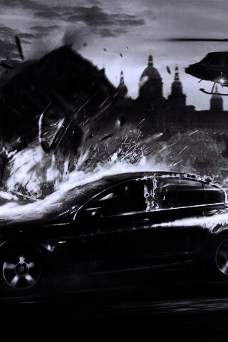 Погоня за горящей машиной обои