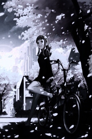 Японская школьница на велосипеде обои