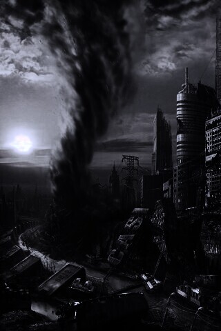 Торнадо в разрушенном городе обои