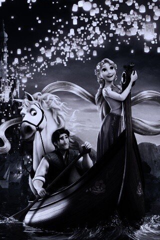 Рапунцель и Флин на лодке обои