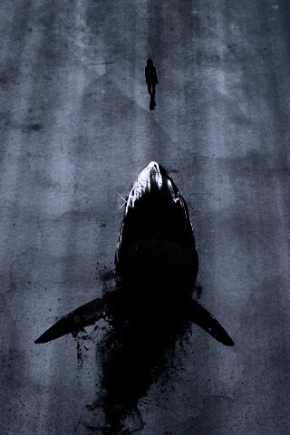 Акула гонится за человеком обои