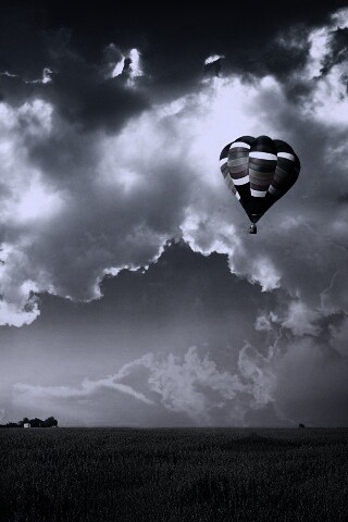 Воздушный шар над зеленым лугом обои