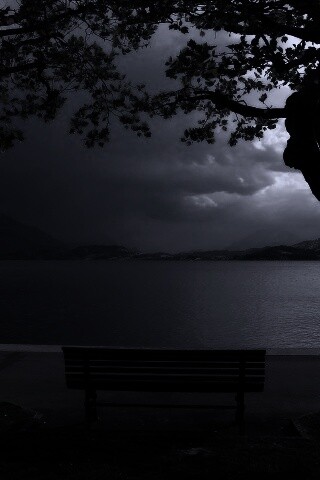 Скамейка на берегу обои