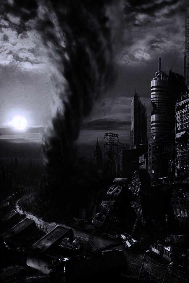 Торнадо в разрушенном городе обои