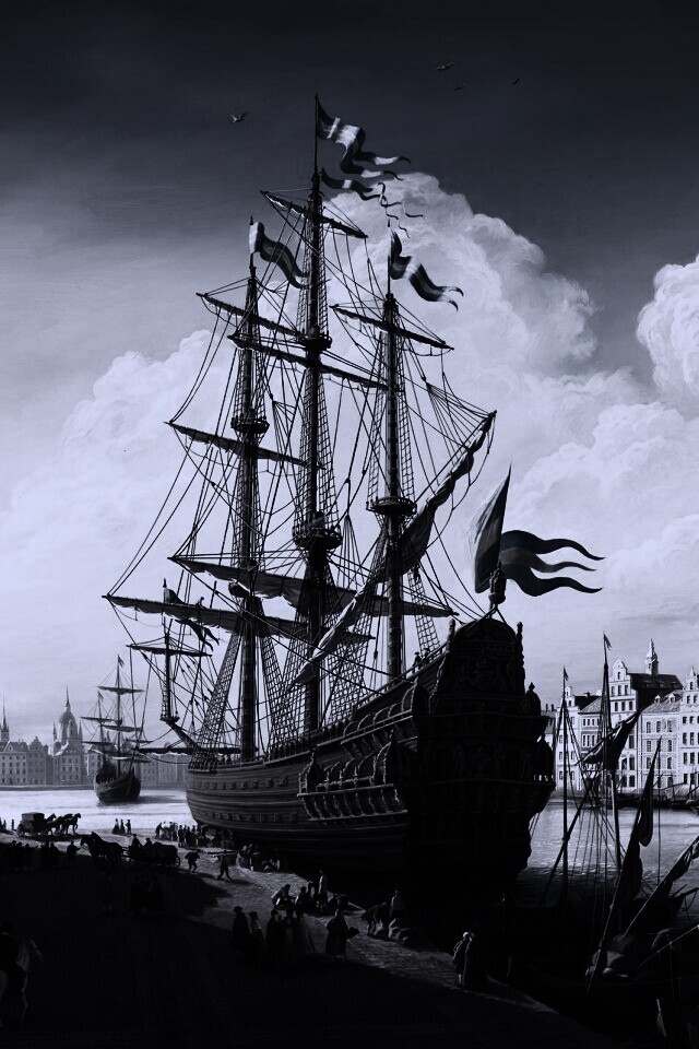 Парусник на набережной обои