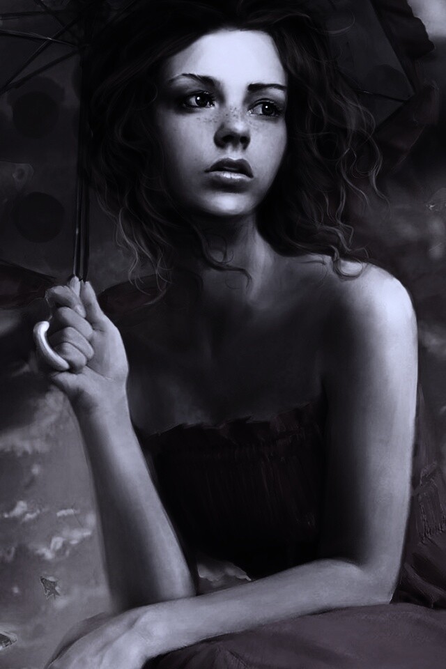 Девушка с зонтиком обои