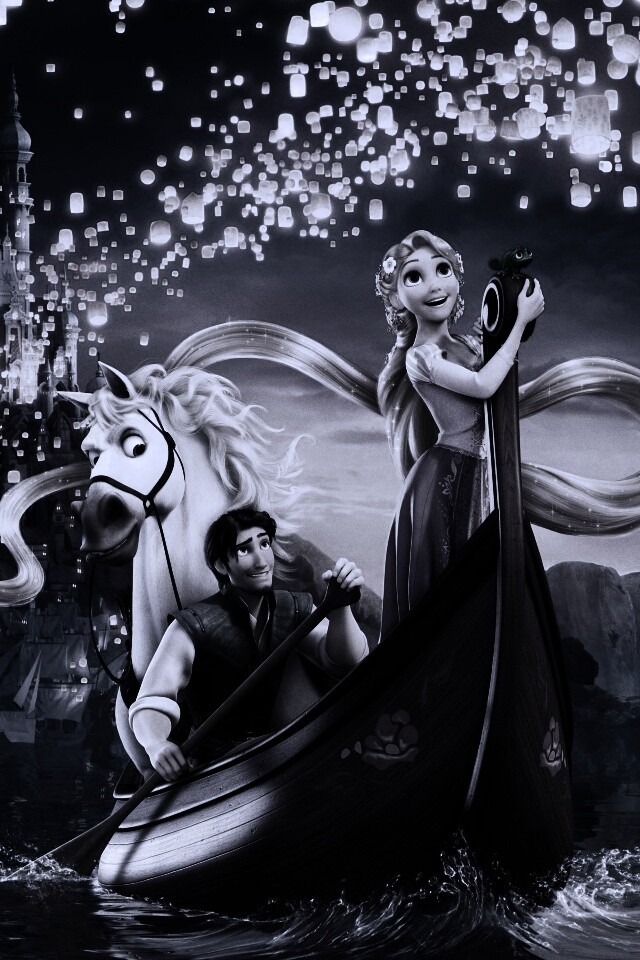 Рапунцель и Флин на лодке обои