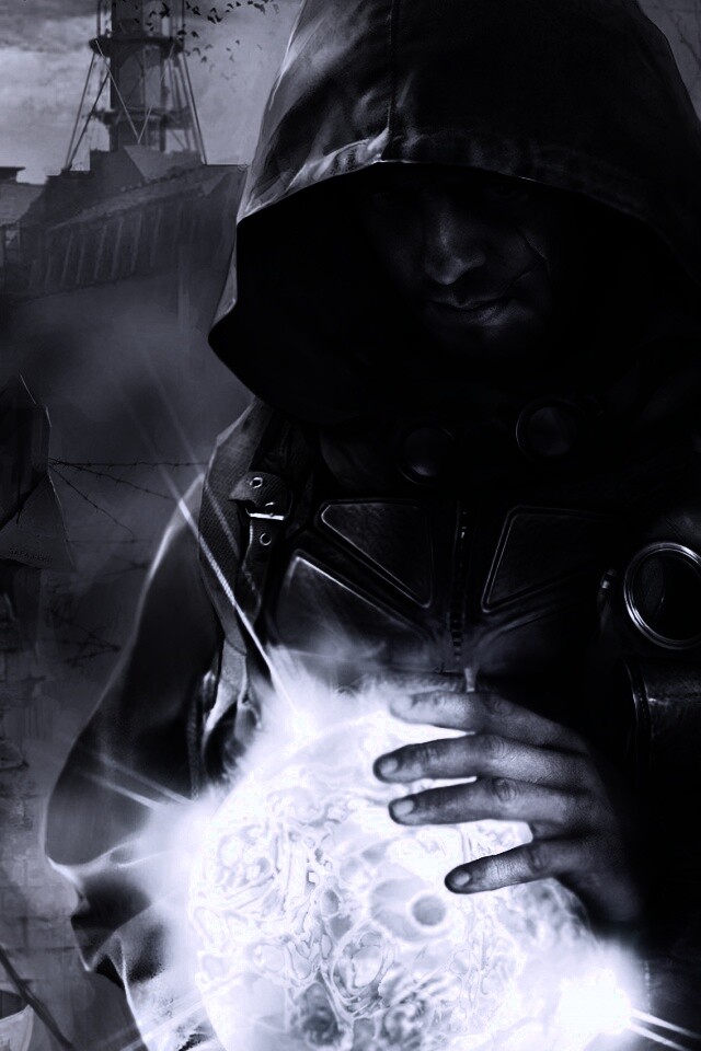 Сталкер с энергетическим артефактом в руках обои