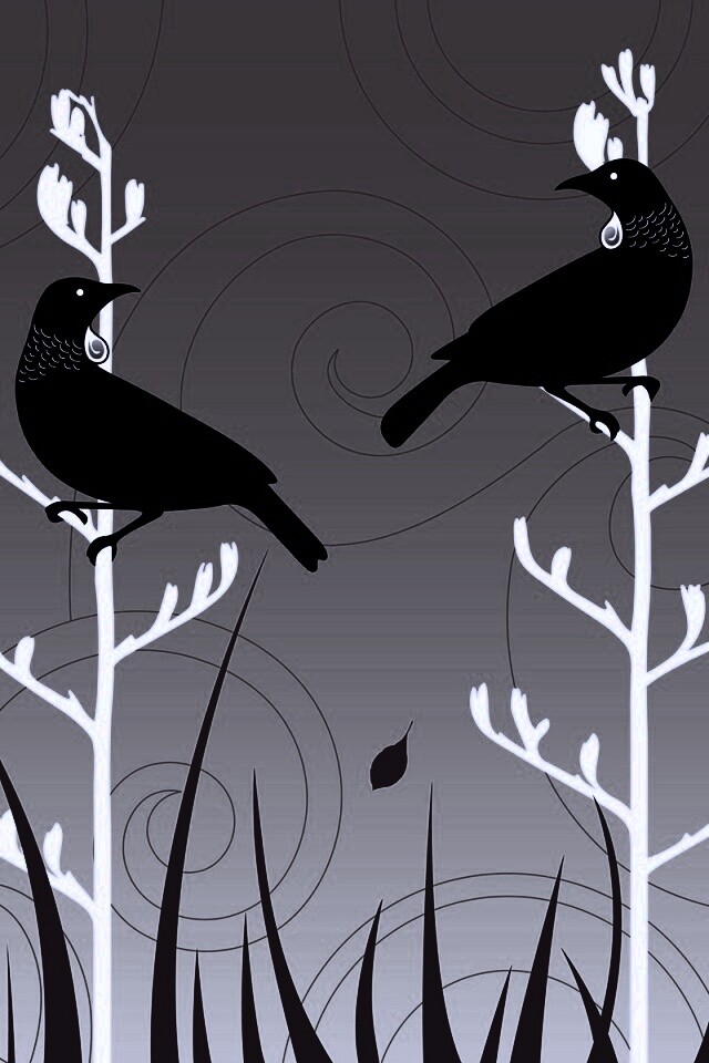 Векторные стилизованные птицы на ветках дерева обои