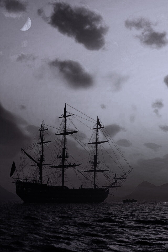 Трехпалубный парусный корабль на закате обои