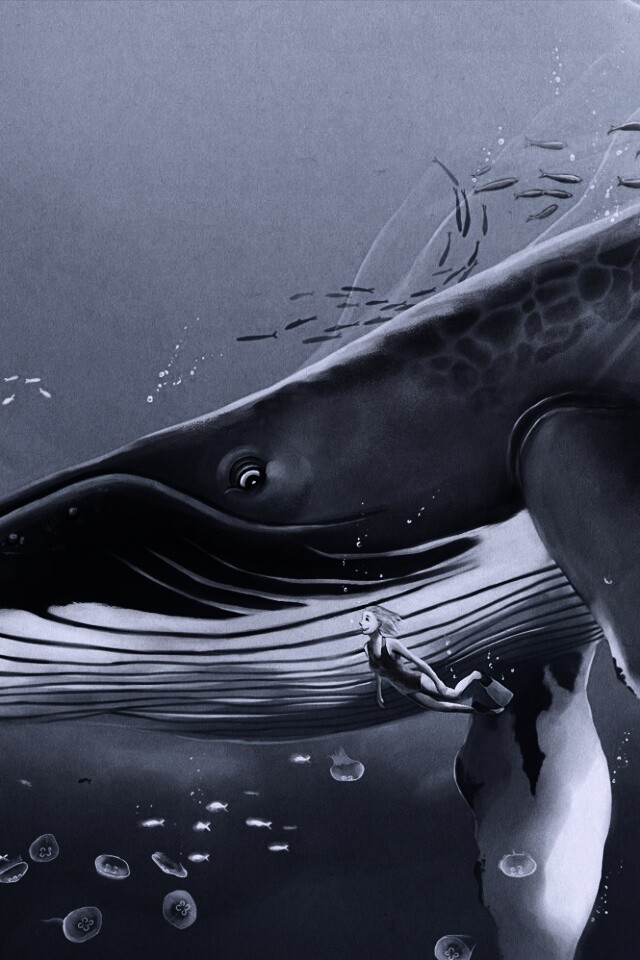 Кит и девушка обои