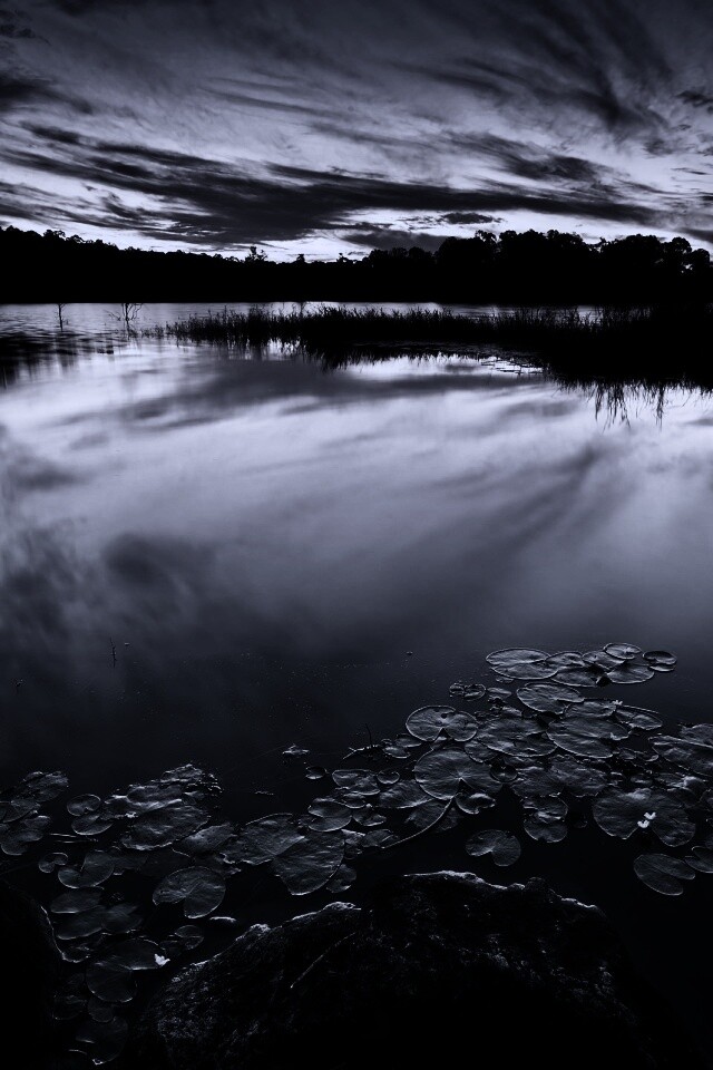 Озеро поздним вечером обои