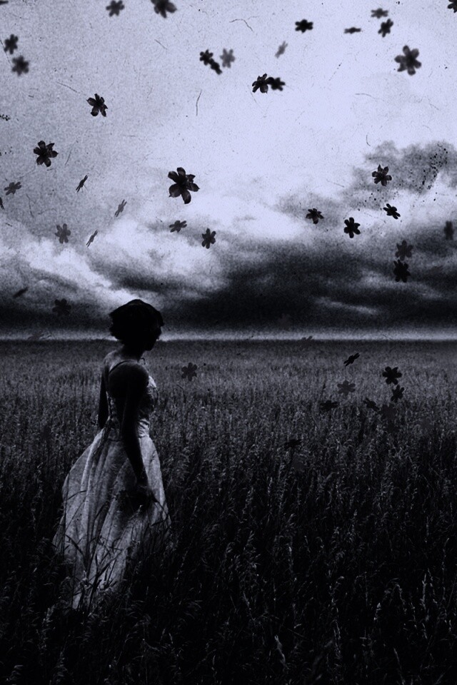 Грустная девушка в поле травы обои