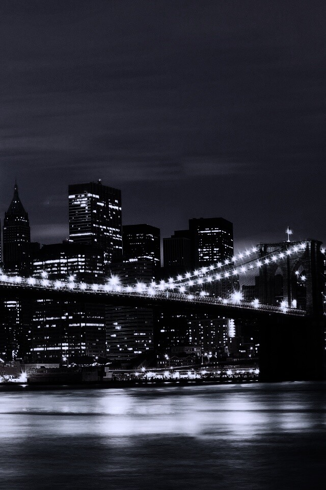 Бруклинский мост на фоне ночного Нью-Йорка обои