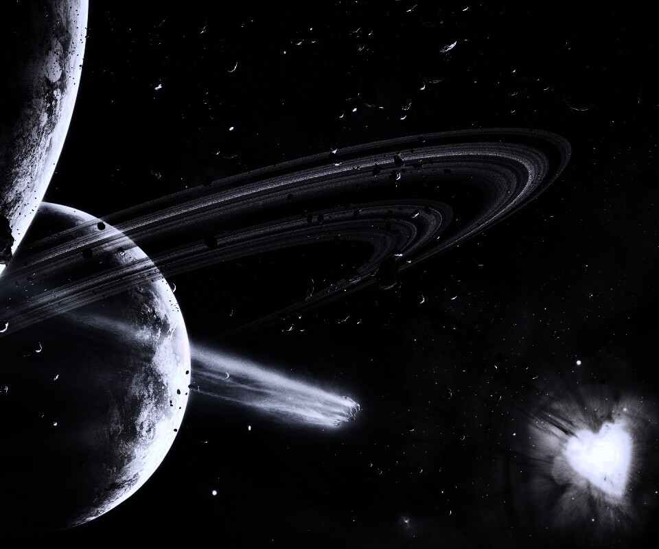 Голубой метеорит и туманность в виде сердца обои