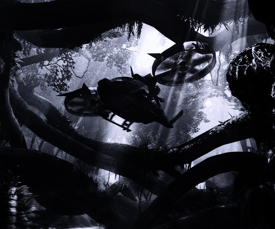 Вертолет в инопланетных джунглях обои