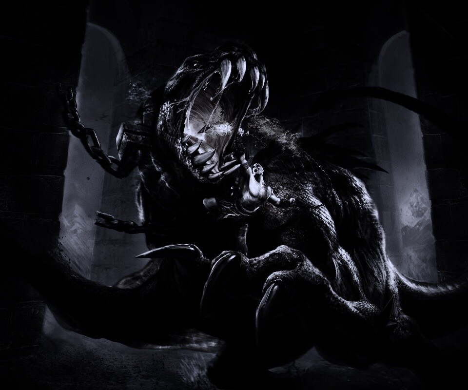 Кратос против динозавра обои