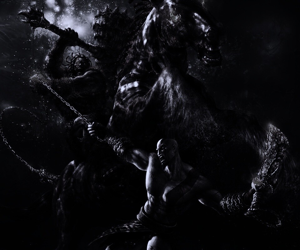 Кратос против огненного всадника обои