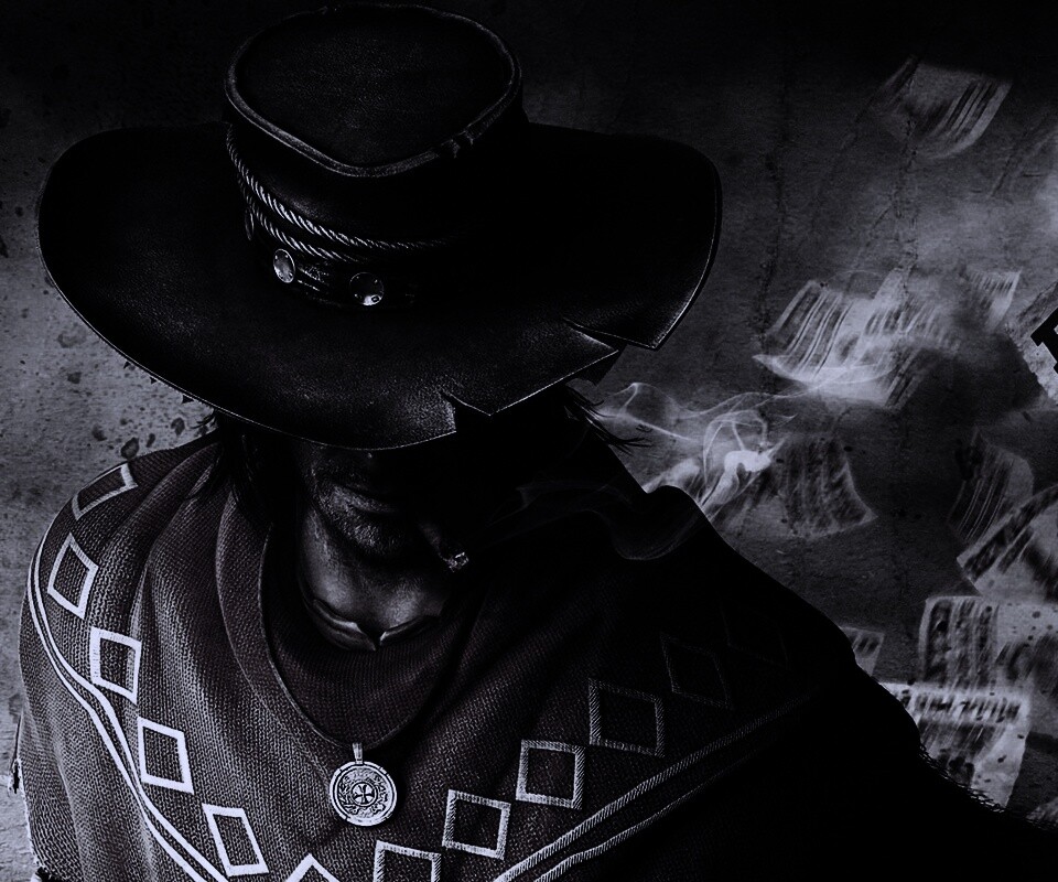 Мужик с сигарой в шляпе и пончо обои