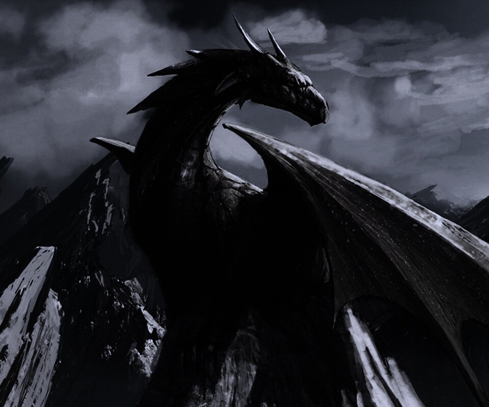 Дракон на вершине скалы обои