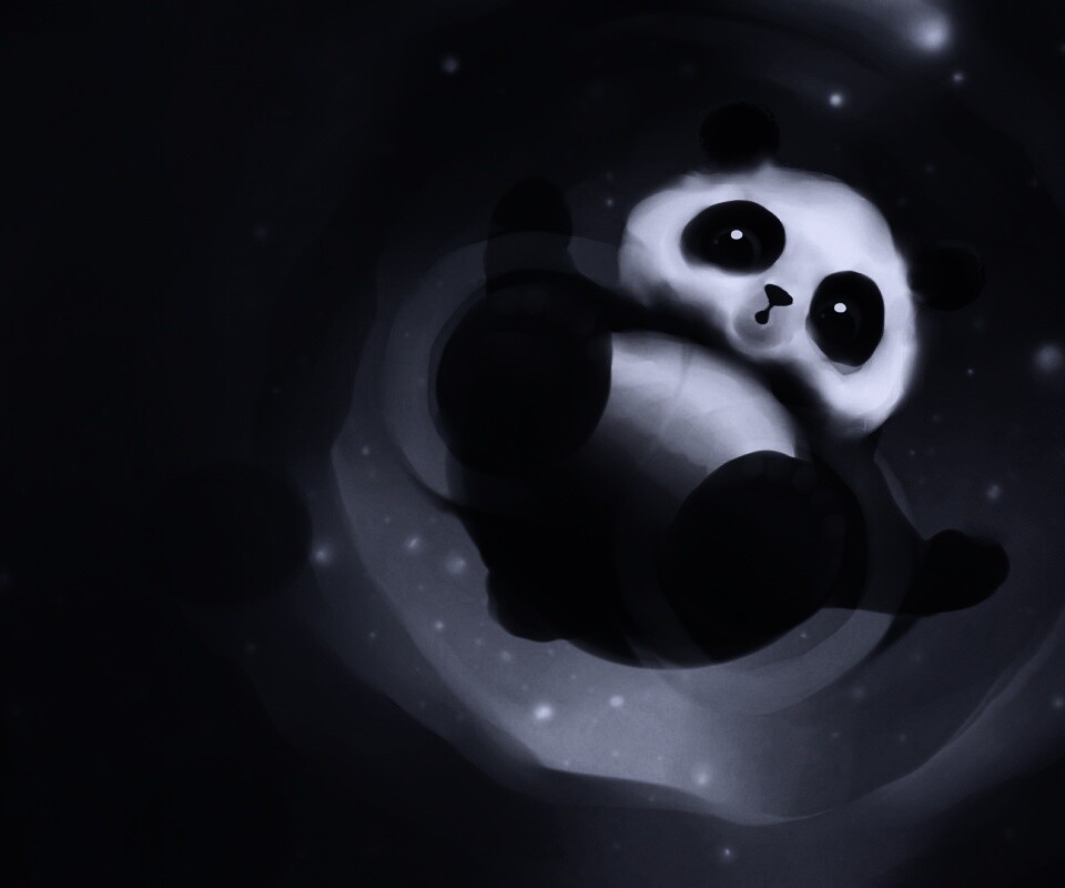 Маленькая панда и лужа обои