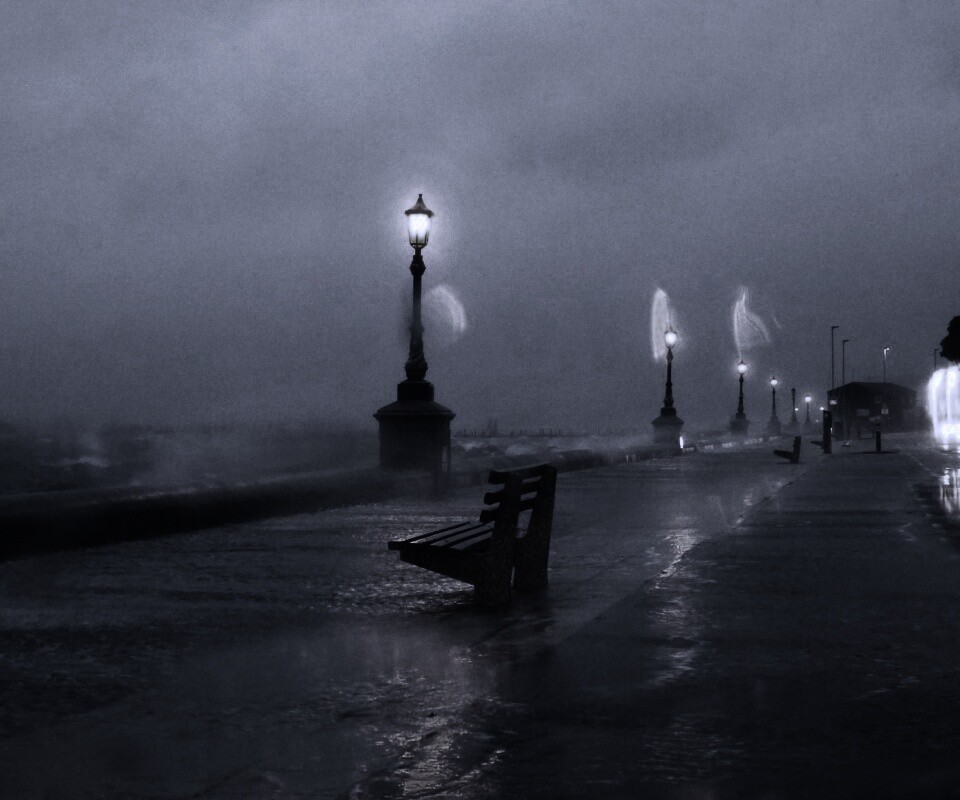 Набережная в ливень обои