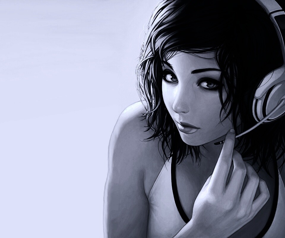 Сексуальная девушка в наушниках с микрофоном обои