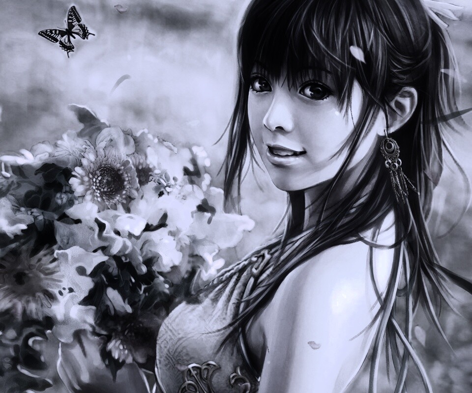 Девушка с цветами обои