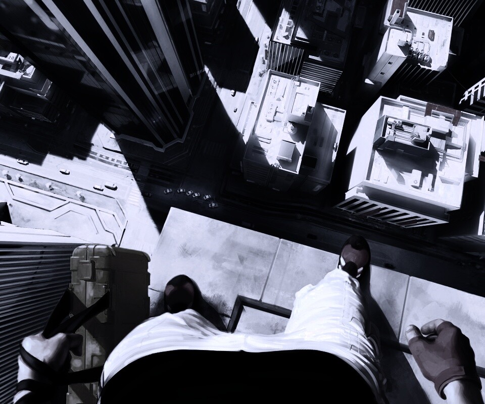 Фейт на краю небоскреба обои