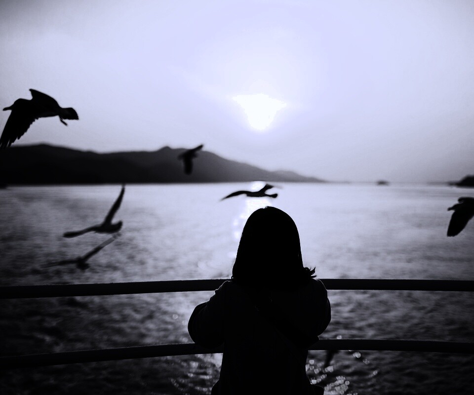 Девочка глядит на озеро обои