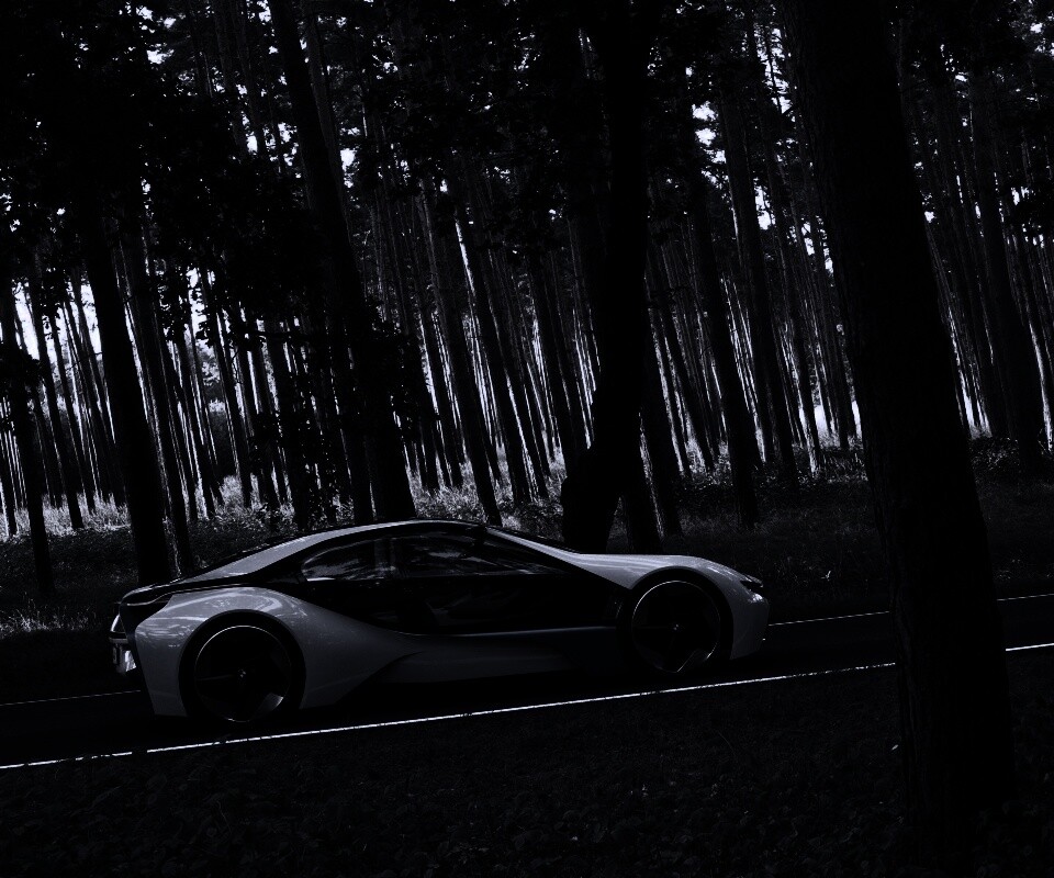 Спорткар BMW на лесной дороге обои