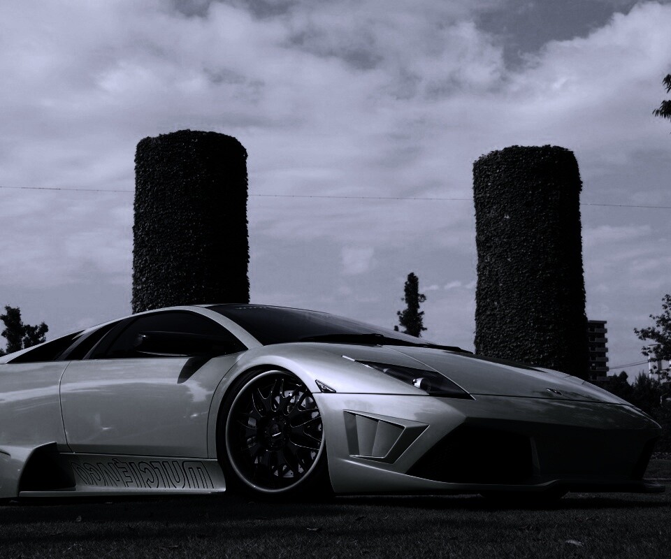 Зелёный Ламборджини на траве обои