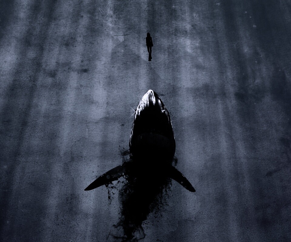 Акула гонится за человеком обои