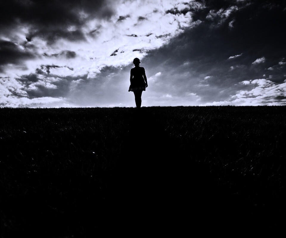 Силуэт девочки на поле обои