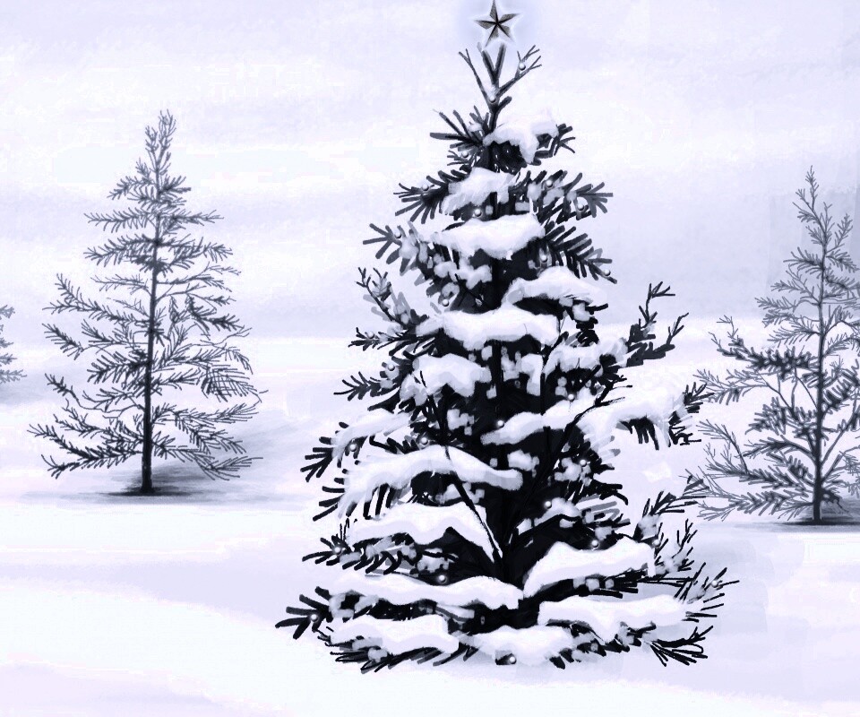 Украшенная ёлочка в лесу обои