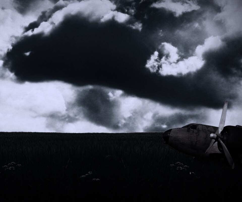 Старый ржавый самолет на лугу обои