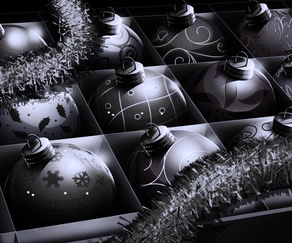 Елочные игрушки в коробке обои