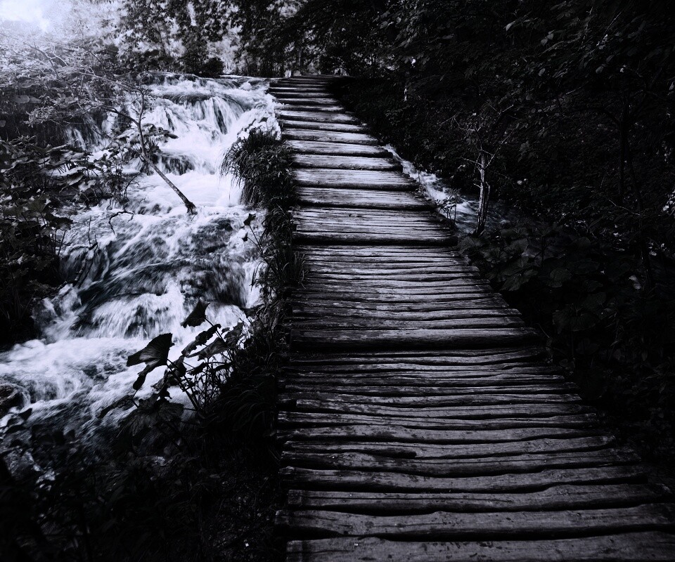 Деревянная дорожка над ручьем обои