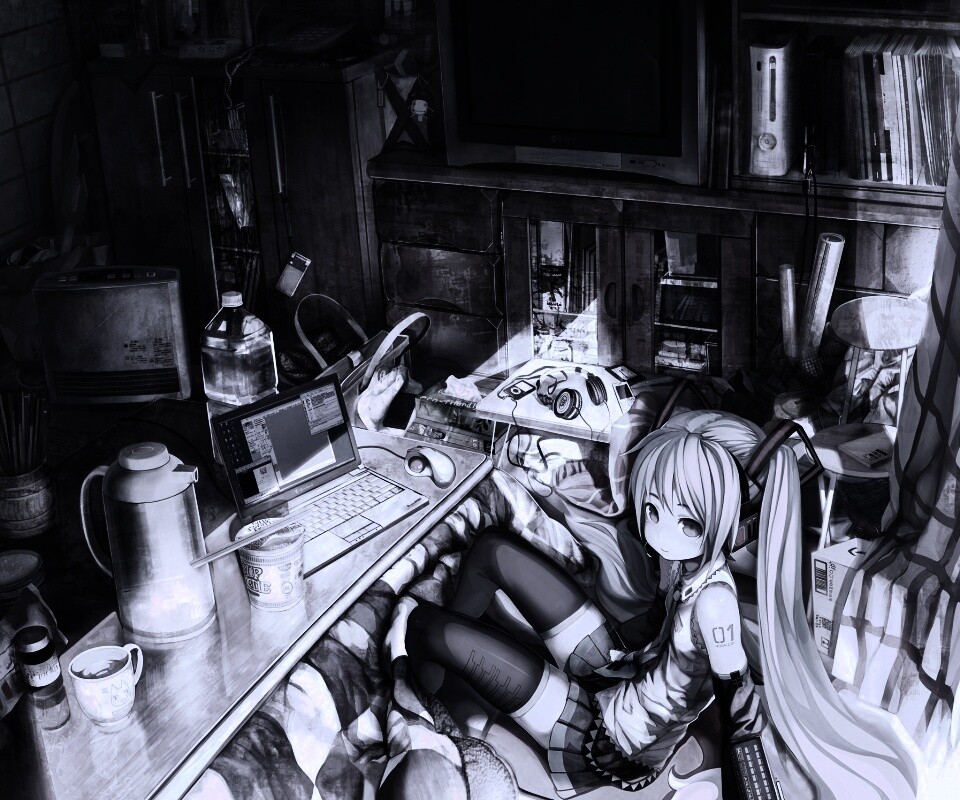 Хатсуне Мику в своей комнате обои