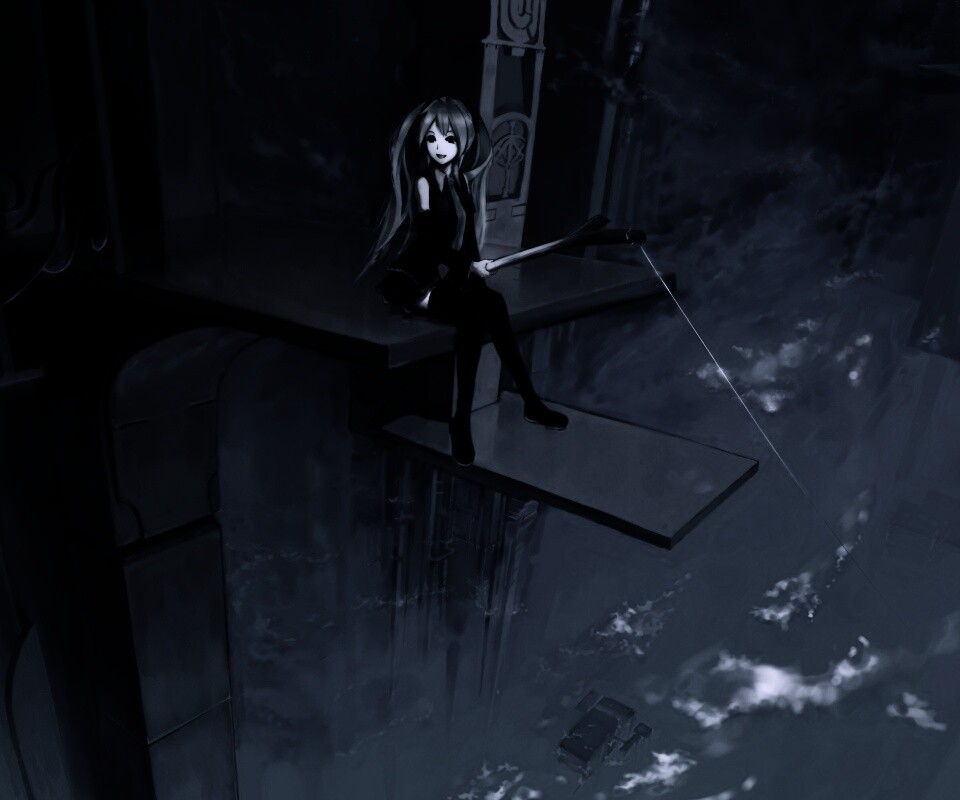 Хатсуне Мику с удочкой обои