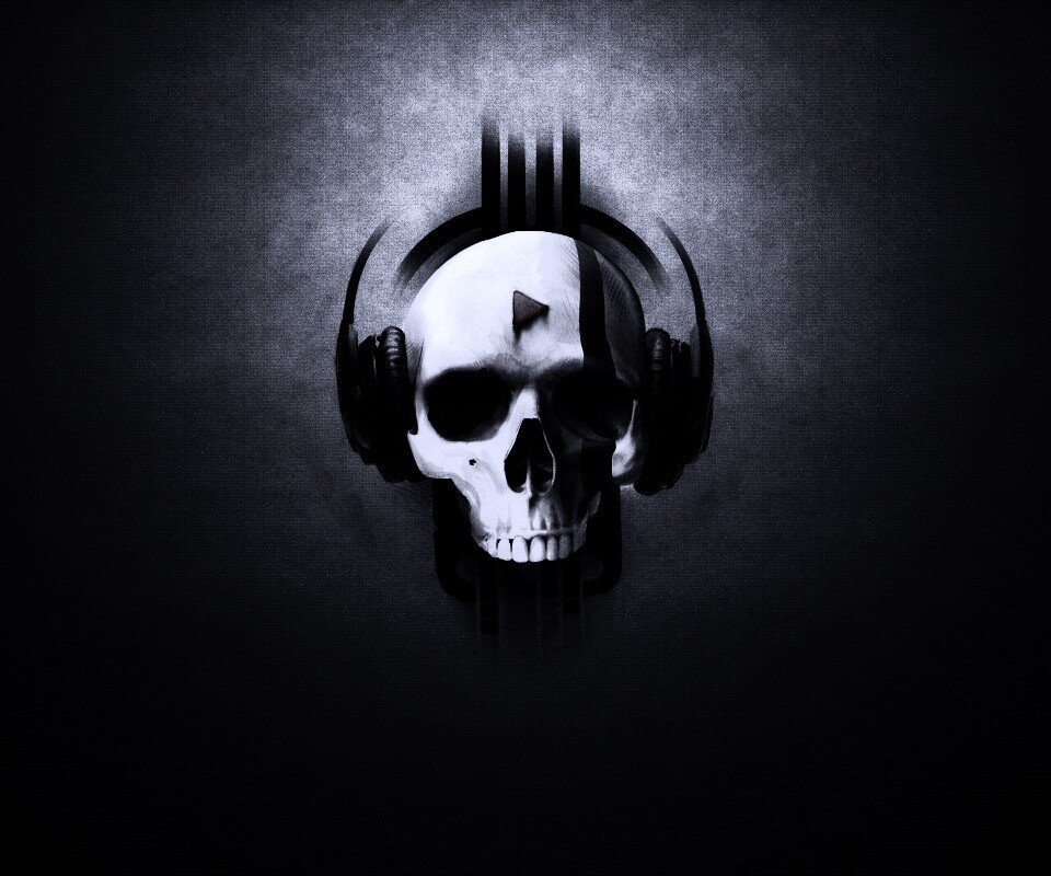 Череп в наушниках обои