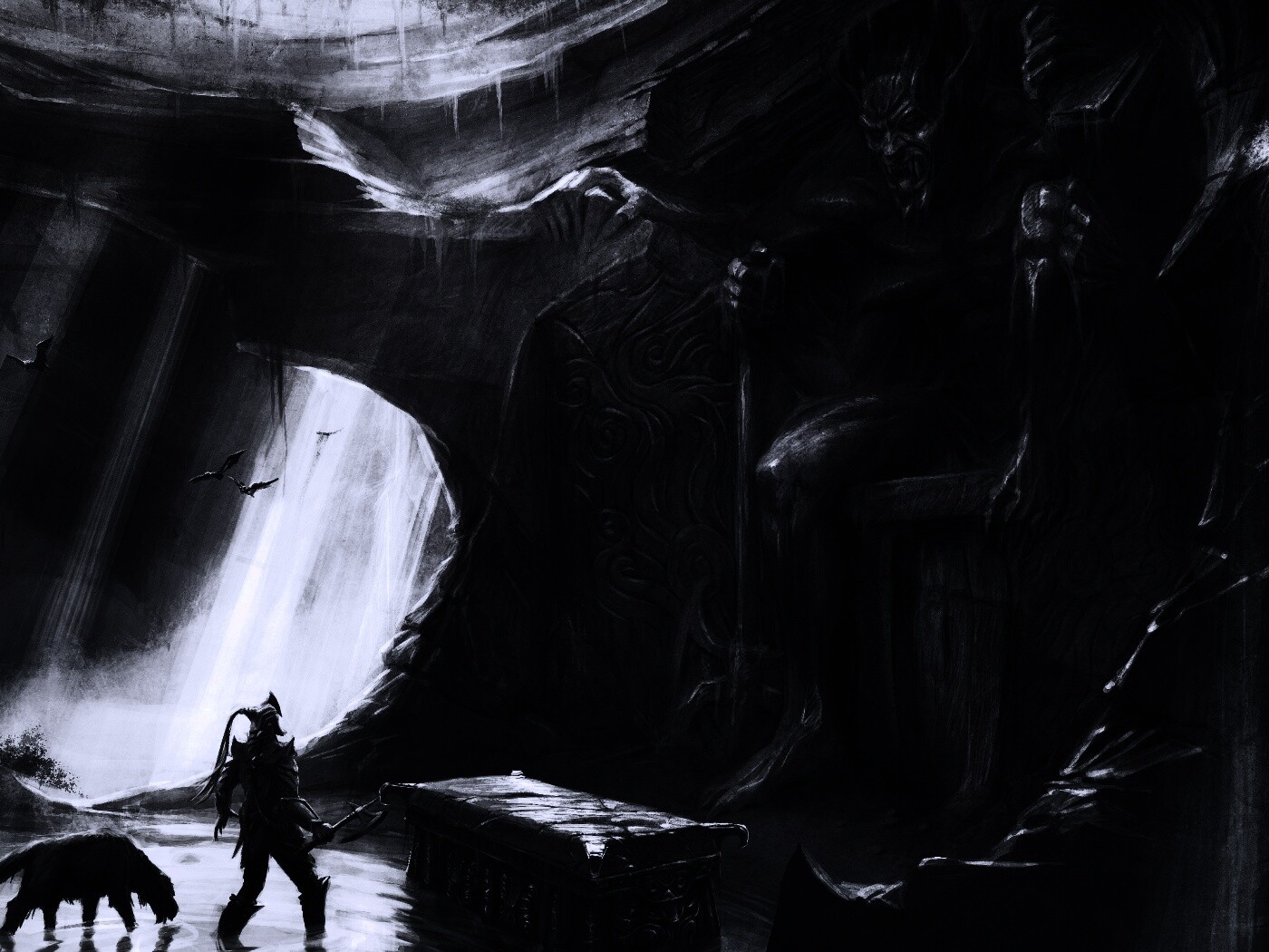 Довакин и Барбас в святилище Клавикуса Вайла обои