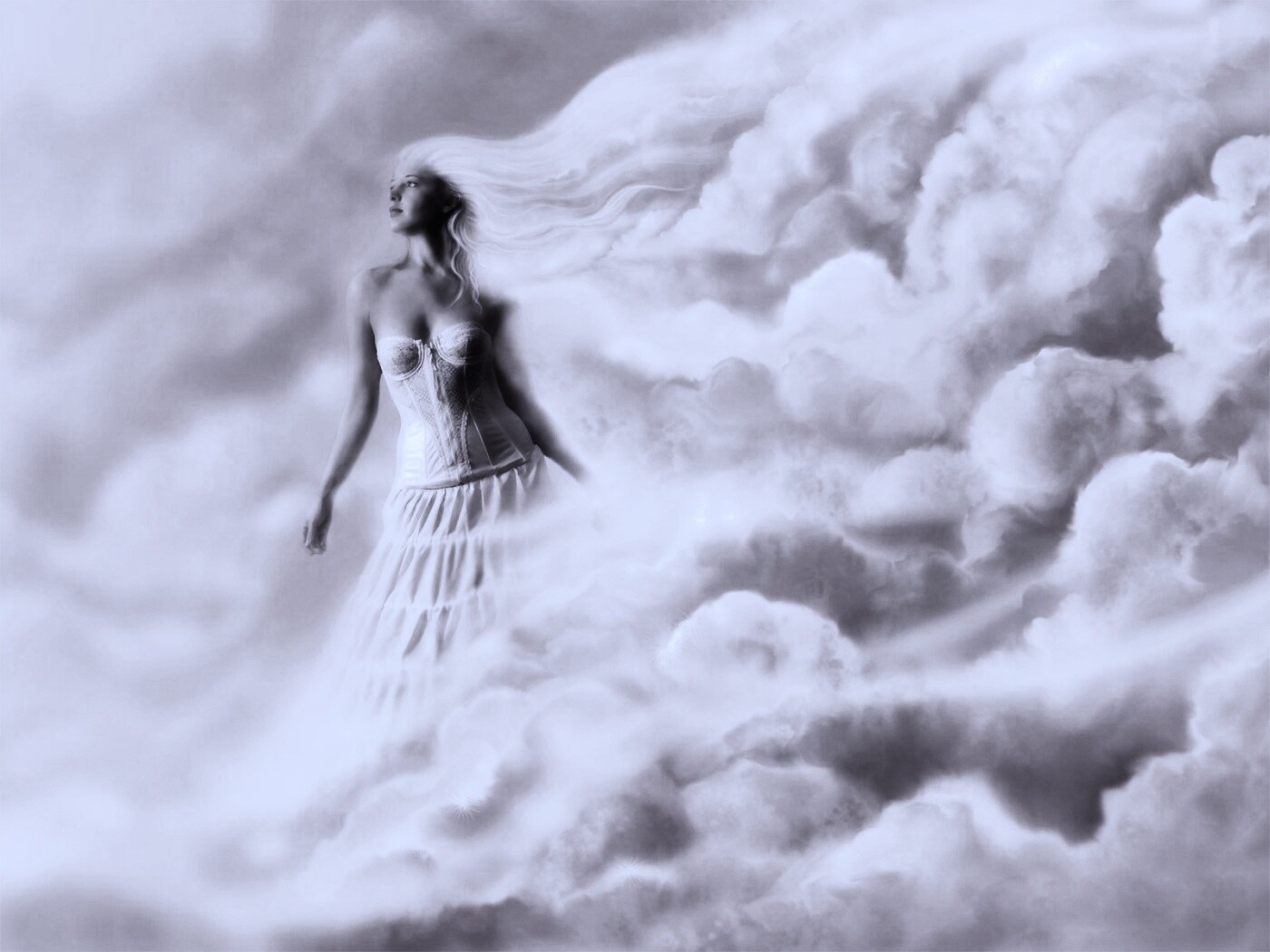 Девушка на облаках обои