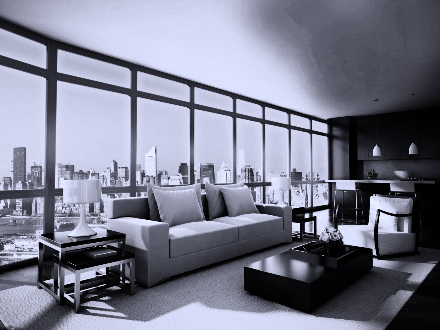 Квартира с видом на мегаполис обои