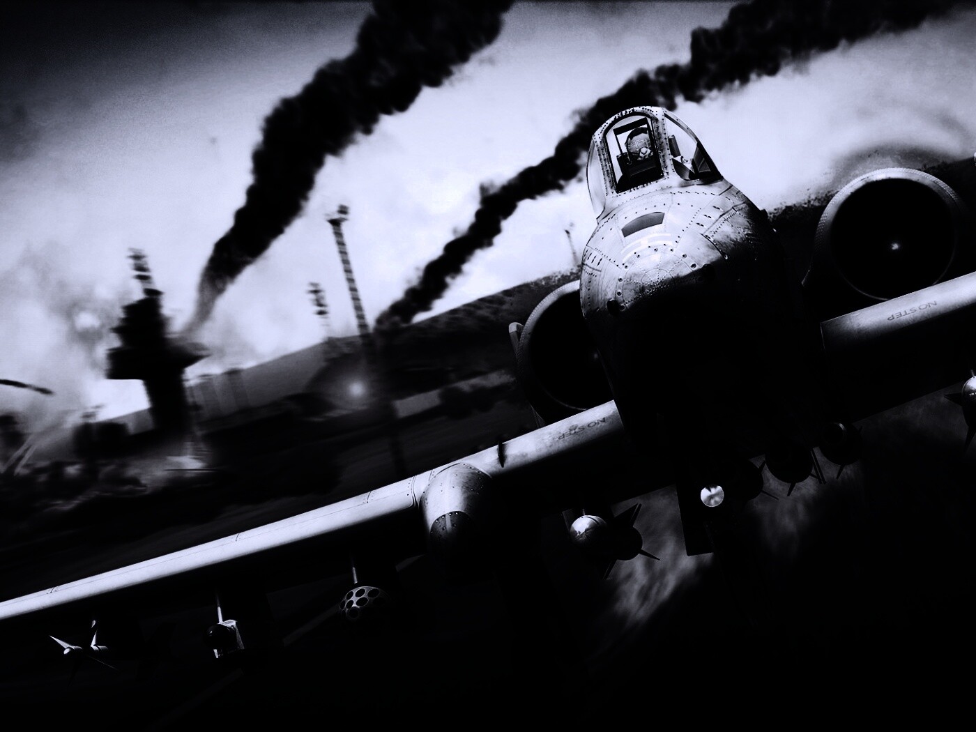 Самолет взлетает с атакованного аэродрома обои