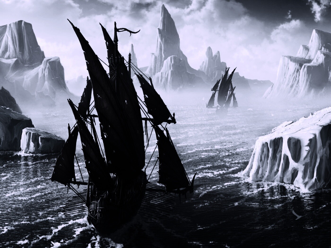 Корабли во льдах обои